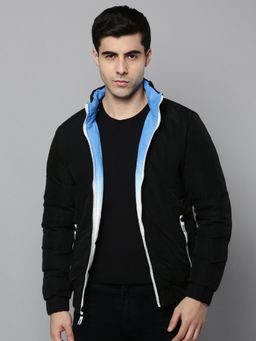 SHOWOFFFF - Mens Hooded Blue Colourblocked Quilted Jacket