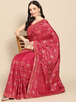Odette - Red Silk Printed Saree with Unstitched Blouse