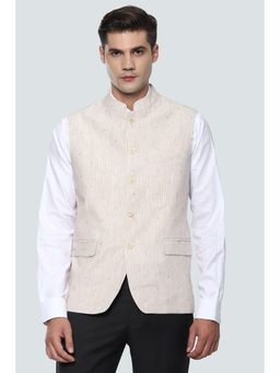 Louis Philippe - Cream Linen Sleeveless Nehru Jacket