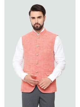 Louis Philippe - Orange Polyester Sleeveless Nehru Jacket