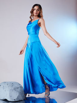 Twenty Dresses by Nykaa Fashion - Electric Blue Cowl Neck Strappy Gown