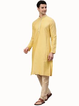 Manthan - Yellow Blended Viscose Solid Kurta