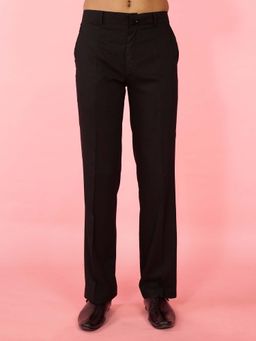 Vastramay - Men's Black Solid Cotton Lycra Straight Pant