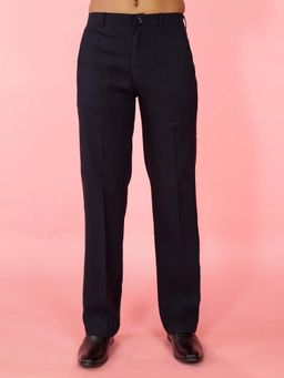 Vastramay - Men's Navy Blue Solid Cotton Lycra Straight Pant