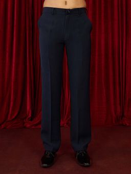Vastramay - Men's Navy Blue Solid Imported Suiting Lycra Straight Pant