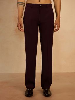 Vastramay - Men's Wine Solid Imported Suiting Lycra Straight Pant