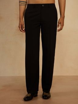 Vastramay - Men's Black Solid Silk Blend Straight Pant