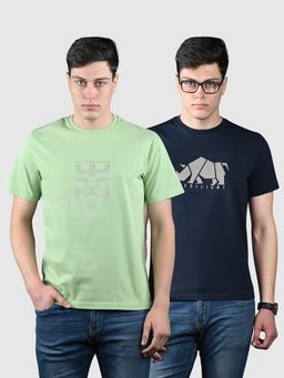 Louis Stitch - Men Pure Cotton Printed Regular Fit T-Shirt (Pack of 2)