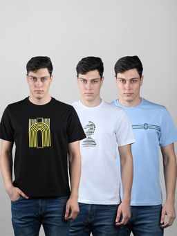 Louis Stitch - Men Pure Cotton Printed Regular Fit T-Shirt (Pack of 3)