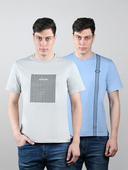 Louis Stitch - Men Pure Cotton Printed Regular Fit T-Shirt (Pack of 2)