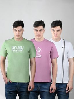 Louis Stitch - Men Pure Cotton Printed Regular Fit T-Shirt (Pack of 3)