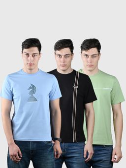Louis Stitch - Men Pure Cotton Printed Regular Fit T-Shirt (Pack of 3)