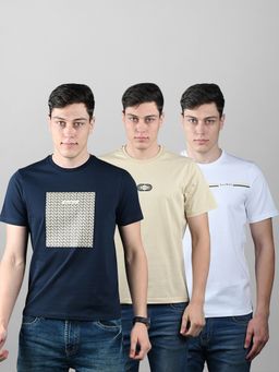 Louis Stitch - Men Pure Cotton Printed Regular Fit T-Shirt (Pack of 3)