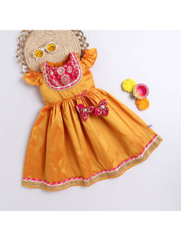 Many Frocks - Girls Woven Ethnic Dress- Mustard