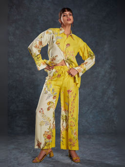 Odette - Yellow Printed Regular Fit Shirt and Pant (Set of 2)