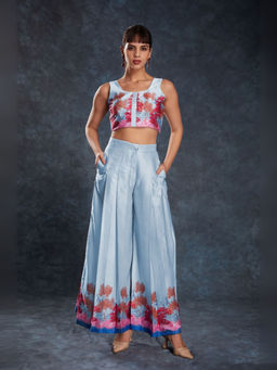 Odette - Blue Printed Regular Fit Top and Pant (Set of 2)