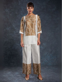 Odette - White Printed Regular Fit Tunic and Palazzo (Set of 2)