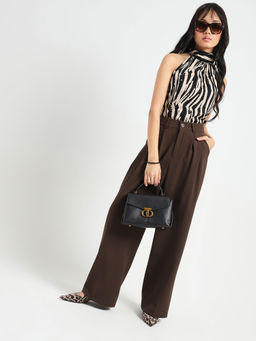 Sera - Brown Solid Regular Fit Trouser and Belt (Set of 2)