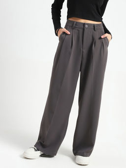 Sera - Grey Solid Regular Fit Trouser