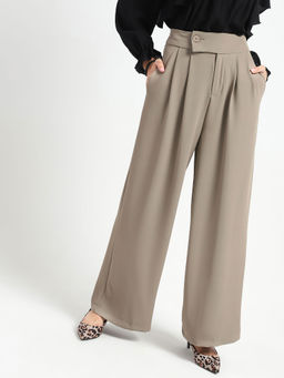 Sera - Beige Solid Regular Fit Trouser