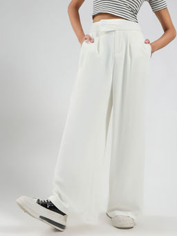 Sera - White Solid Regular Fit Trouser