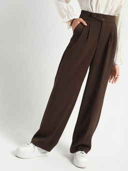 Sera - Brown Solid Regular Fit Trouser