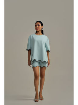 Neeti and Mudita - Turquoise Embellished Boxy Fit Shirt