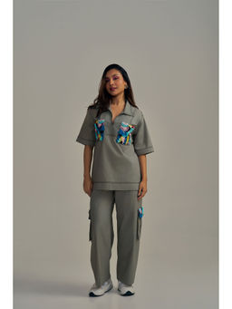 Neeti and Mudita - Grey Embellished Comfortable Fit Shirt