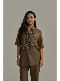 Neeti and Mudita - Olive Embellished Regular Fit Shirt