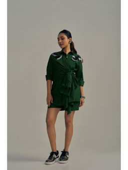 Neeti and Mudita - Green Embellished Regular Fit Shirt