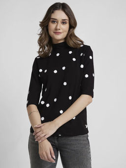 Spykar - Black Polka Dots Regular Fit Top