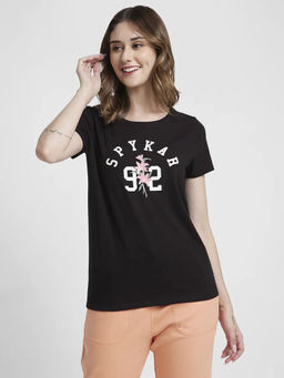 Spykar - Black Printed Regular Fit T-Shirt