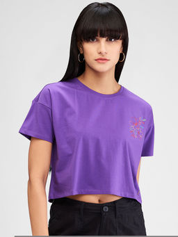 Spykar - Purple Printed Boxy Fit T-Shirt