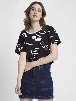 Spykar - Black Printed Boxy Fit T-Shirt