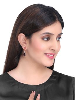 Yellow Chimes - Silver-Plated Red Crystal Drop Earrings