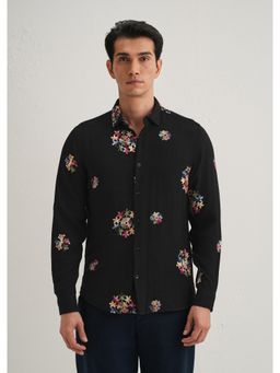 Banana Club - Black Floral Embroidered Shirt