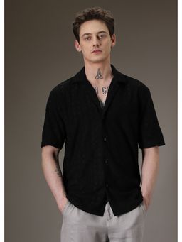 Banana Club - Black Noir Black Plain Jacquard Knitted Shirt