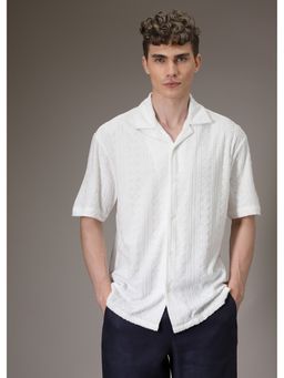 Banana Club - Pearl White Plain Jacquard Knitted Shirt