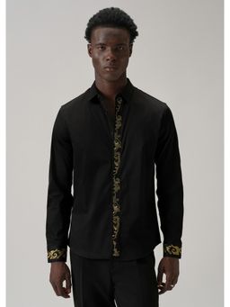 Banana Club - Ornate Embroidered Panel Black Designer Shirt