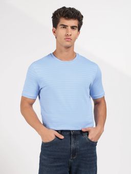 Calvin Klein - Self Design Regular Fit Blue Cotton T-Shirt