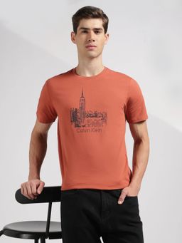 Calvin Klein - Chest Graphic Regular Fit Orange Cotton T-Shirt