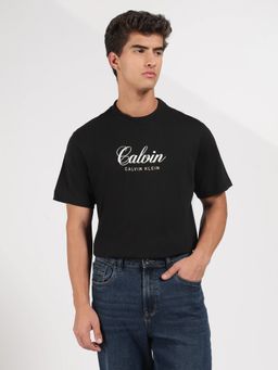Calvin Klein - Embroidered Logo Relaxed Fit Black Cotton T-Shirt