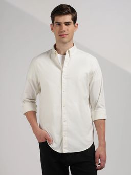 Calvin Klein - Solid Regular Fit Cotton Off White Shirt