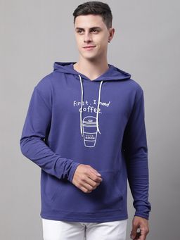 DOOR74 - Men Stylish Regular Printed Blue Hoodie