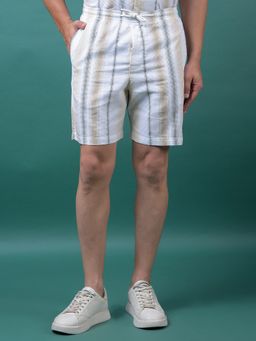 CRIMSOUNE CLUB - Men Beige Vertical Stripes Pure Cotton Shorts
