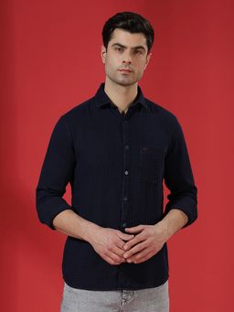 CRIMSOUNE CLUB - Men Navy Blue Cotton Shirt
