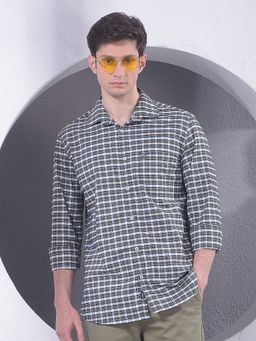 CRIMSOUNE CLUB - Men Green Checked Cotton Shirt