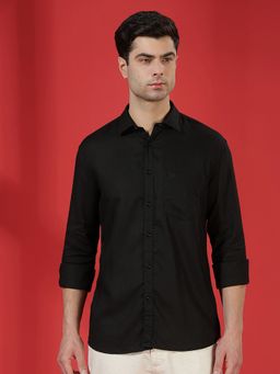 CRIMSOUNE CLUB - Men Linen Black Shirt