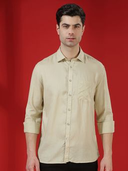 CRIMSOUNE CLUB - Men Linen Green Shirt