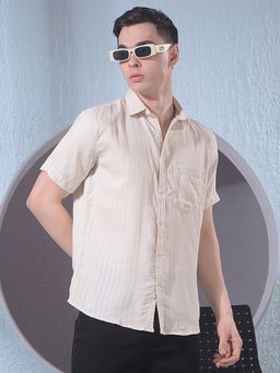 CRIMSOUNE CLUB - Men Beige Vertical Stripes Shirt